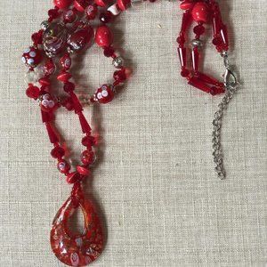 NWOT! Boho Chic Red Glass Bead Necklace!